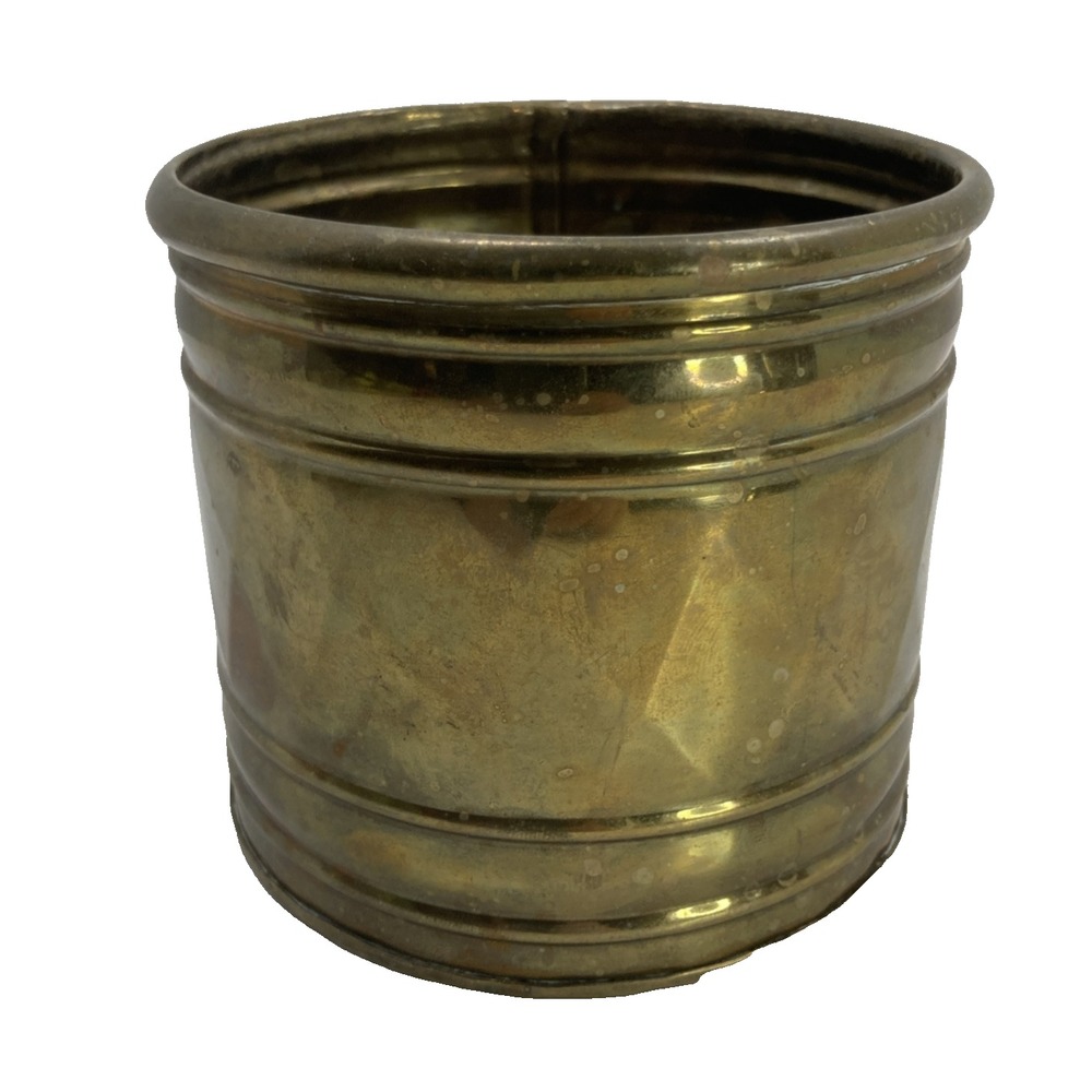 Vintage Round‎ Brass Planter Diamond Design 4 Inches Made in India Patina